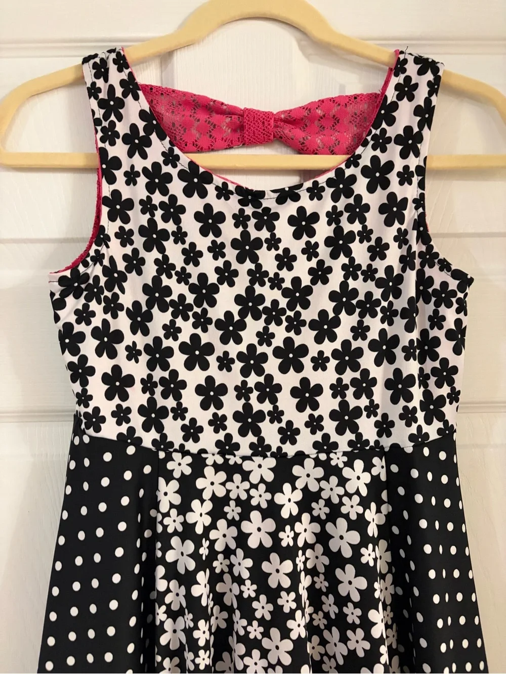 Emily West 2 in 1 reversible dress pink cherries black‎ white daisy dot girls 10